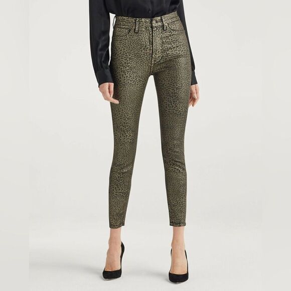 7 For All Mankind Brown Leopard Coated High-Waist Skinny Jean Womens Size 28 - Picture 1 of 13